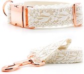 Set Wedding - Bruiloft maat M Honden halsband en looplijn 1,5 meter - Halsband hond - Honden halsband – Looplijn 1,5 meter – Honden riem – Riem hond met looplijn 1,5 meter