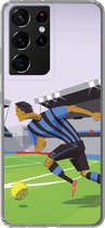 Geschikt voor Samsung Galaxy S21 Ultra hoesje - Een illustratie van spelers die voetballen in een stadion - Jongetje - Meisjes - Kinderen - Siliconen Telefoonhoesje