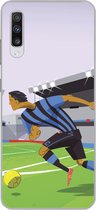 Geschikt voor Samsung Galaxy A70 hoesje - Een illustratie van spelers die voetballen in een stadion - Jongetje - Meisjes - Kinderen - Siliconen Telefoonhoesje