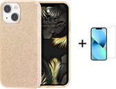 Apple iPhone 13 Mini Back Cover Telefoonhoesje | Goud | TPU hoesje | Glitter + 1x Screenprotector