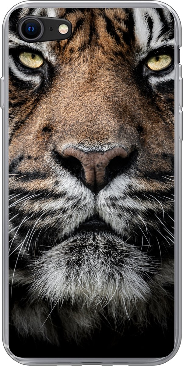 Telefoonhoesje Geschikt voor iPhone 8 hoesje - Tijger - Close up - Dier - Siliconen Telefoonhoesje Telefoonhoesje