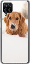 Geschikt voor Samsung Galaxy A12 hoesje - Hond - Sneeuw - Winter - Siliconen Telefoonhoesje