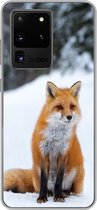 Geschikt voor Samsung Galaxy S20 Ultra hoesje - Vos - Sneeuw - Bos - Siliconen Telefoonhoesje