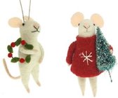 Meander | Muis met kerstboompje en Muis met kerstkrans | vilt 8x7x11cm | Kersthanger