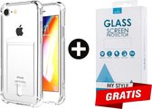 Crystal Backcase Shockproof Met Pasjeshouder Hoesje iPhone SE (2020) Transparant - Gratis Screen Protector - Telefoonhoesje - Smartphonehoesje