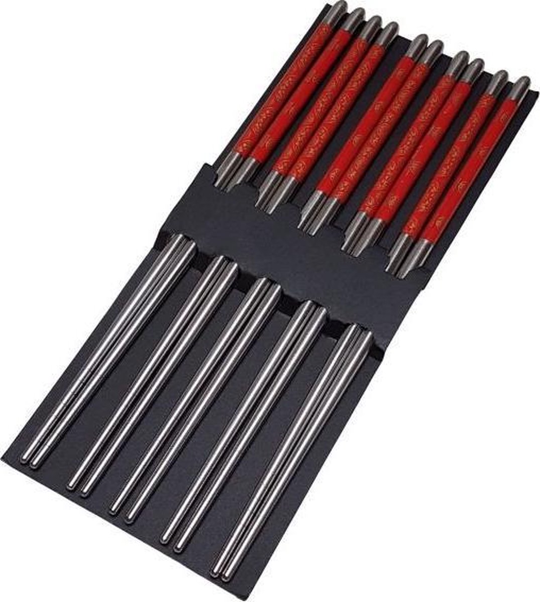DongDong - Eetstokjes Koreaanse stijl - 5 paar - Karakter motief - 22,5 cm - Zilverkleurig rood