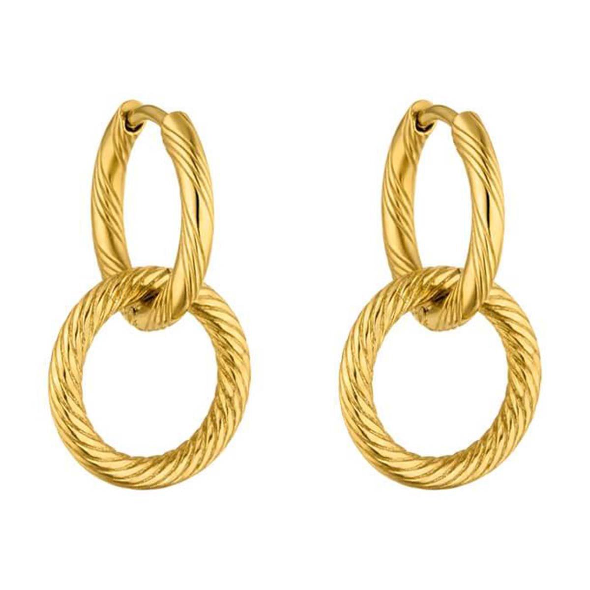 Victorious Dames Oorbellen Goud – Dubbele Ring met Lijnen – 2CM