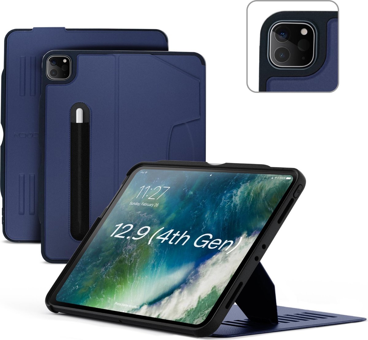 Zugu case - iPad Pro 12.9 (Gen 4 2020 / Gen 3 2018) - oersterke luxe flip-over case - volledige 360˚ bescherming – met multifunctionele standaard functie – geschikt voor Apple Pencil - Blauw