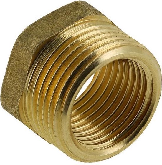Messing verloopring met 1/2 inch buitendraad en 3/8 inch binnendraad.