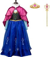 Het Betere Merk - Frozen - verkleedkleren meisje - Prinsessenjurk meisje - Anna jurk cape - 134/140 (140) + Kroon + Toverstaf - Verkleedkleding
