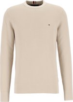 Tommy Hilfiger structure crew neck - heren trui katoen met O-hals - beige (Classic beige) -  Maat: L