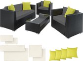 Bol.com tectake® Wicker aluminium tuinloungeset - Weerbestendig - Salontafel met glazen blad - Loungemeubel met 2 kleuren hoezen... aanbieding