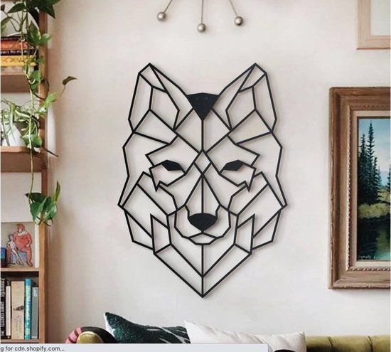 Hoagard Wandpaneel - Metalen Wolf Wanddecoratie - Zwart - 37x50cm