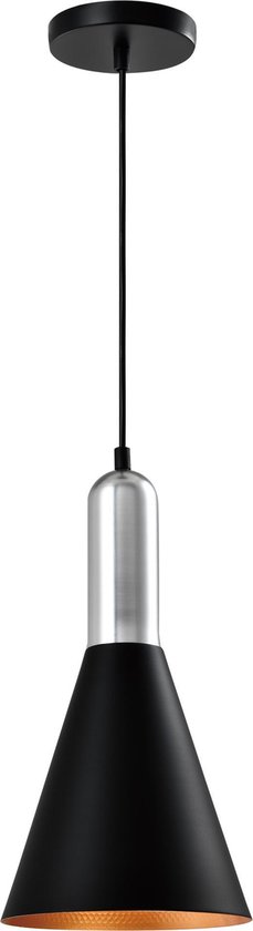 QUVIO Hanglamp modern - Lampen - Plafondlamp - Verlichting - Verlichting plafondlampen - Keukenverlichting - Lamp - E27 Fitting - Met 1 lichtpunt - Voor binnen - Metaal - D 19 cm - Zwart en zilver