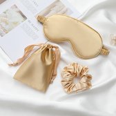 Slaapmasker 3-in-1 bijpassend zakje en scrunchie - Goud - oogmasker - vrouwen - zijde - Slaapmaskers - slaap - cadeau voor haar