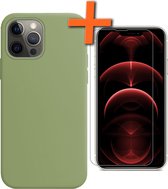 iPhone 13 Pro Hoesje Siliconen Case Met Screenprotector Met Dichte Notch - iPhone 13 Pro Hoes Siliconen Cover Met Beschermglas - Groen