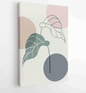 Earth tone natuurlijke kleuren gebladerte lijntekeningen boho planten tekening met abstracte vorm 2 - Moderne schilderijen – Verticaal – 1910091067 - 115*75 Vertical