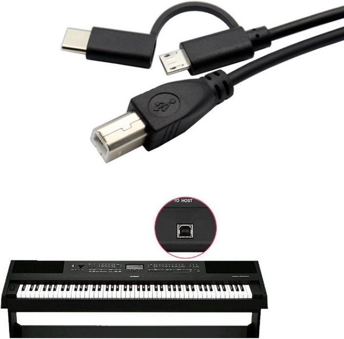 2 in 1 Usb type c & micro usb naar Usb Type B OTG Kabel Printer Telefoon  Piano... | bol.com