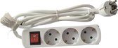 Q-Link Socket 3 voies blanc - 1,4 mètre - Avec terre de protection et interrupteur - Prises Witte - Rallonges/ rallonges