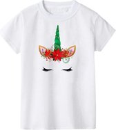Eenhoorn kerst tshirt meisje - eenhoorn kerst shirt - Groen - Colored Unicorn T-shirt Christmas - maat XL 122/128  - meisjes eenhoorn shirt 6 - 7 jaar