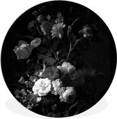 WallCircle - Wandcirkel ⌀ 30 - Vaas met bloemen - Schilderij van Rachel Ruysch - zwart wit - Ronde schilderijen woonkamer - Wandbord rond - Muurdecoratie cirkel - Kamer decoratie binnen - Wanddecoratie muurcirkel - Woonaccessoires