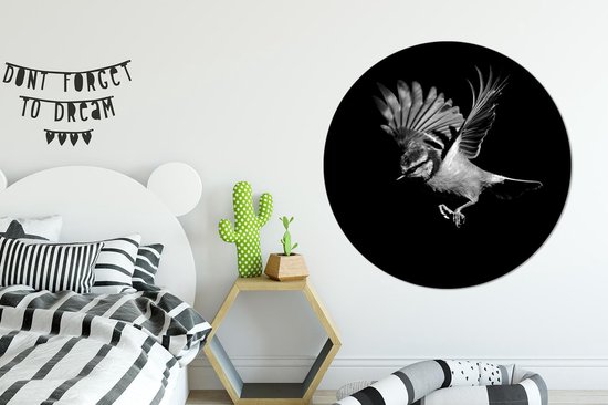 WallCircle - Wall Circle - Wall Circle Indoor - Pimpelmees - Vogel - Zwart - Noir Blanc - 140x140 cm - Décoration murale - Peintures Ronds