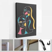 Onlinecanvas - Schilderij - Moderne Abstracte Gezichten Met Abstracte Vormen. Minimalisme Concept. Lijntekeningstijl Art Verticaal - Multicolor - 80 X 60 Cm