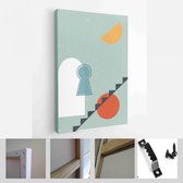 Collectie hedendaagse kunstposters in pastelkleuren. Abstract papier gesneden geometrische elementen, vormen en lijnen, stippen - Modern Art Canvas - Verticaal - 1723905808