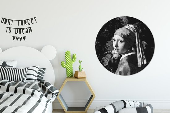 WallCircle - Cercle mural - Cercle mural - La jeune fille à la perle - Johannes Vermeer - Zwart - Wit - Aluminium - Dibond - 90x90 cm - Intérieur et Extérieur