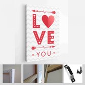 Set van creatieve Valentijnsdag kaarten met hartjes, stippen, knuffels en kusjes, geschenkdoos en pijlen - Modern Art Canvas - Verticaal - 101161682