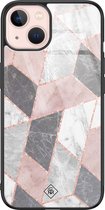 iPhone 13 hoesje glass - Stone grid marmer | Apple iPhone 13  case | Hardcase backcover zwart