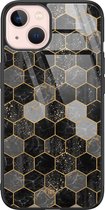 iPhone 13 hoesje glass - Hexagons zwart | Apple iPhone 13  case | Hardcase backcover zwart