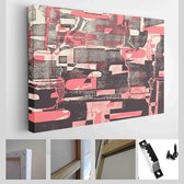 Collage van gescheurde straatposters. Abstracte halftone belettering achtergrond - Modern Art Canvas - Horizontaal - 1736976383