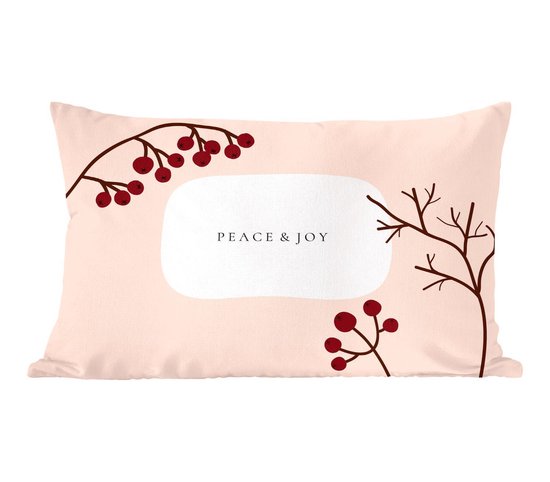 Sierkussens - Kussentjes Woonkamer - 50x30 cm - Bessen - Takken - Quote - Roze - Kerstversiering - Kerstdecoratie voor binnen - Woonkamer