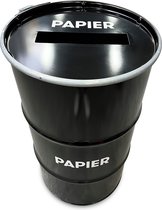 BinBin 120 Liter papier container| papier prullenbak| papier afvalbak|  met papieren gleuf deksel| Industrieel metalen olievat zwart met aanduiding papier| 120 Liter| 48x82 cm