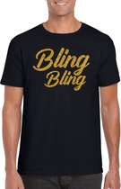 Bling bling t-shirt zwart met gouden glitter tekst heren - Glitter en Glamour goud party kleding shirt XL