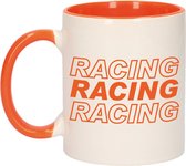 Racing racing racing vlag beker / mok wit en oranje - 300 ml - Coureur supporter / race artikelen