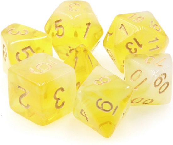 Dés Polyset | Polydice | Jaune Wit Pailleté Transparent et Or | Set de Dés de 7 pièces| Pour D&D et autres Jeux de rôle | Set de Dés en plastique pour Dungeons and Dragons | Set de dés polyédriques | DnD / D&D / Dungeons and Dragons