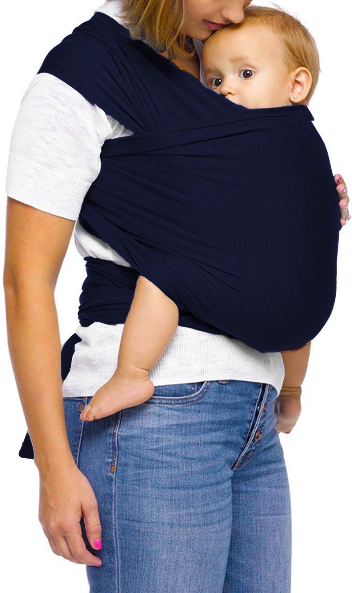Ergonomische Rekbare Baby Draagdoek Van Katoen Om Te Knopen - Donkerblauw - Babywrap - Draagdoeken - Babydrager - Buikdrager - Rugdrager - Heupdrager - Baby sling - Baby Carrier - Draagzak - Baby Wrap Sling - Incl Handleiding - Gratis slabbetje van Little Lemonade — afbeelding 2