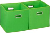 Relaxdays 2x opbergbox stof - groen - opvouwbaar - opbergmand - 30 cm - kast organizer