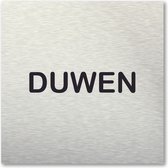 Pictogram Duwen - aluminum rvs look - deurbordje - 10 x 10 cm - zelfklevend - vierkant
