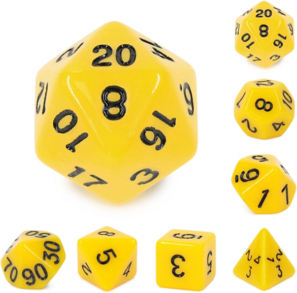 Polyset Dice | Dobbelstenen - Set Van 7 Stuks - Geel Zwart Ondoorzichtig| Voor D&D en Andere Rollenspellen | Plastic Dobbelstenen Set voor Dungeons and Dragons | Polyhedral Dice Set | Met Mooie Zwarte Velvet Dice Bag voor Ongeveer 3 Sets