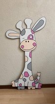 Geboortebord Giraffe ster roze handgemaakt (meisje) XXL 120cm
