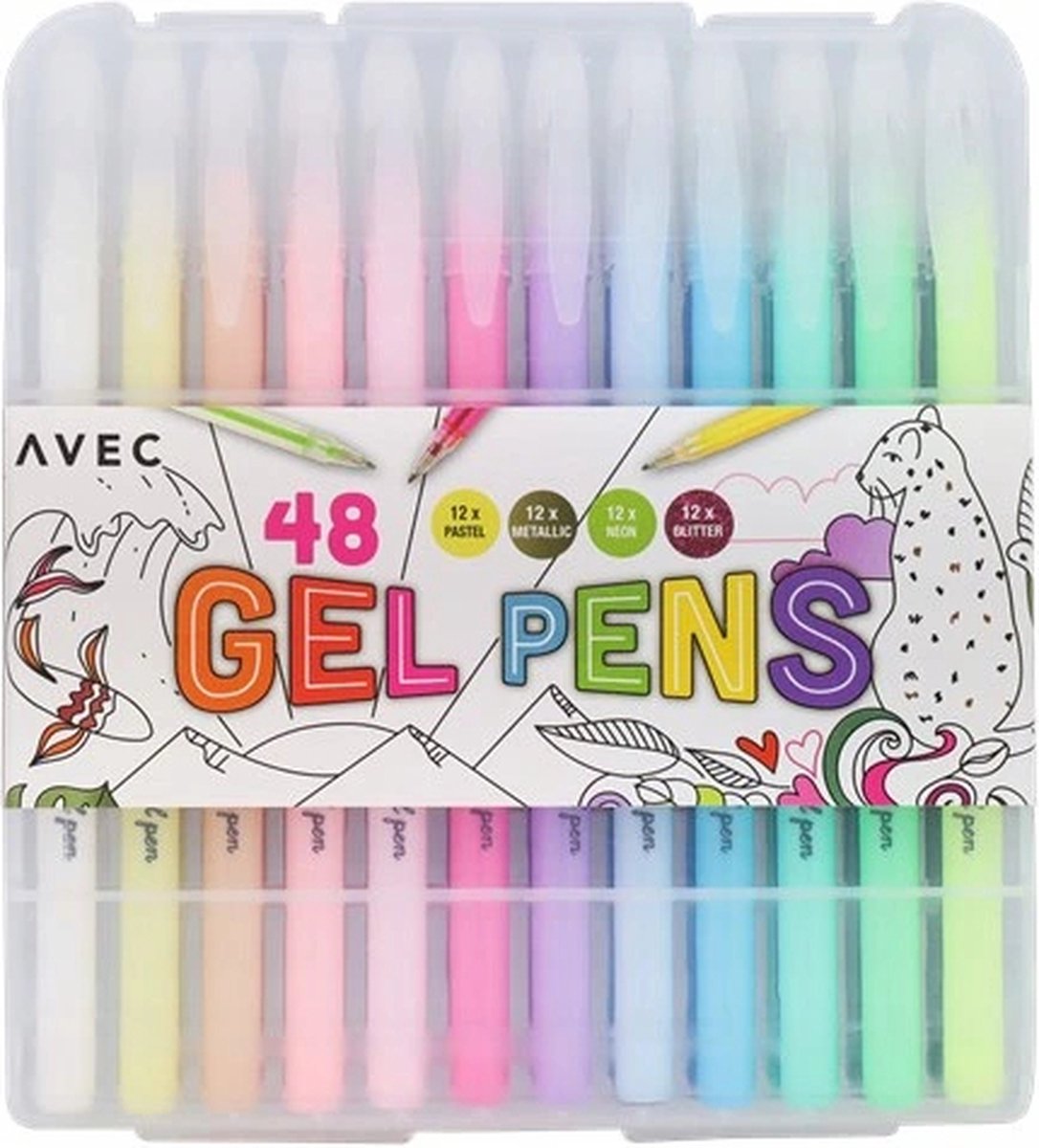 48 PCS Stylos à Gel - Métallique, Paillettes, Néon, Pastel