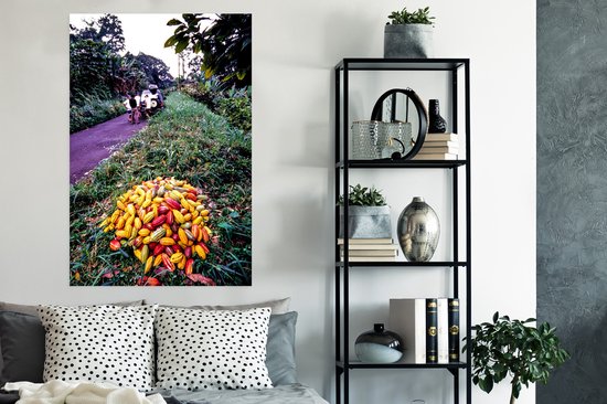 Tas de fèves de cacao tropicales et fraîches Poster 80x120 cm - Tirage photo sur Poster (décoration murale salon / chambre)
