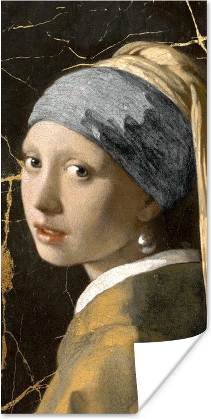 Poster Meisje met de parel - Marmer - Goud - 75x150 cm
