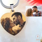 Gepersonaliseerde Titanium sleutelhangers hart met foto en tekst - Sleutelhanger liefde - Moederdag cadeau