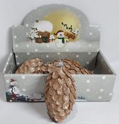 Kerstballen in sfeervolle display - Dennenappel Goud Glitter - 4 Stuks - 13 x 5 cm - Kerstboom Versiering - Kerst Decoratie - Kunststof - Kerstmis