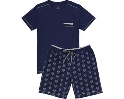 La-V shortama heren met ronde hals Donkerblauw XXL