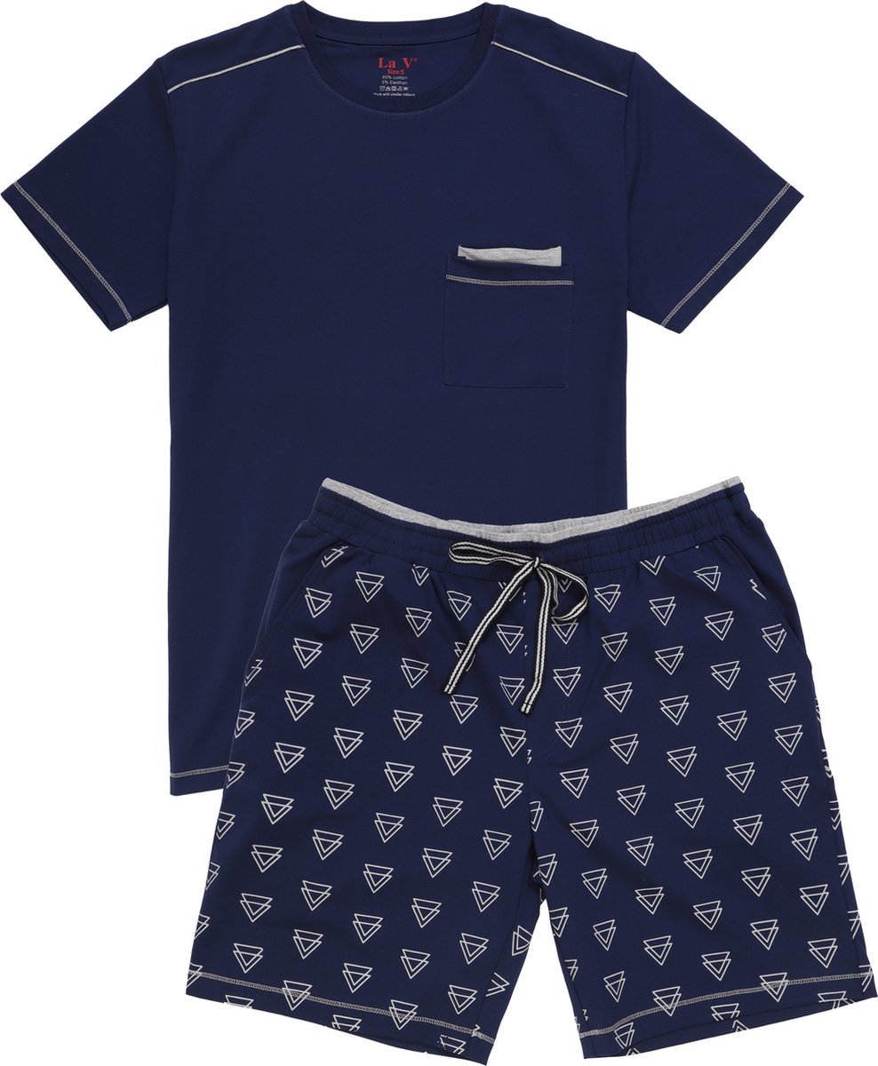 La-V shortama heren met ronde hals Donkerblauw XXL
